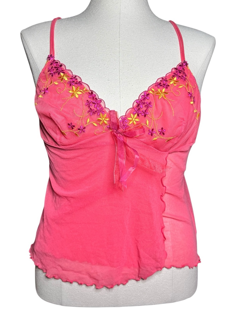 Victoria's Secret Pink Embroidered Floral Vintage Y2k Top